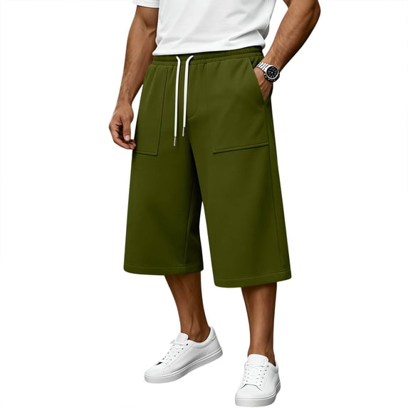 JoveMarine Men's Cargo Shorts Loose Fit - Work Shorts with Large Pockets, Knee-Length Casual for Summer Outdoor & Daily,Army Green L