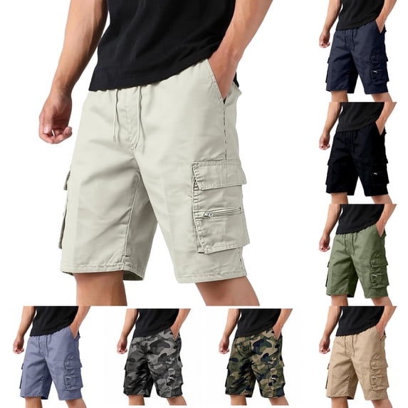 JoveMarine Men's Casual Multi-Pocket Cargo Shorts, Loose Fit Outdoor Sports Shorts with 5 Pockets, Solid Color Quick-Dry Hiking Shorts for Summer Beige XL