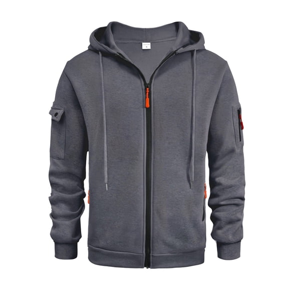 JoveMarine Men's Flag Print Zip Up Hoodie with Arm Pocket, Casual Cardigan Style Sweatshirt, Large Size Fleece Jacket for Patriotic Events, Christmas, Outdoor Activities,Dark Gray XL