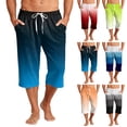 thumbnail image 1 of JoveMarine Men's Gradient Print Hawaiian Shorts with Drawstring, 7/8 Length Casual Beach Shorts for Summer Parties, Vacation and Daily Black L, 1 of 9