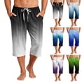 thumbnail image 1 of JoveMarine Men's Gradient Print Hawaiian Shorts with Drawstring, 7/8 Length Casual Shorts for Spring and Fall, Lightweight Beach Style Cyan M, 1 of 9