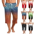 thumbnail image 1 of JoveMarine Men's Hawaiian Gradient Print Drawstring Shorts, 7/8 Length Casual Beach Shorts for Summer Vacation, Parties and Daily Wear White 3XL, 1 of 9