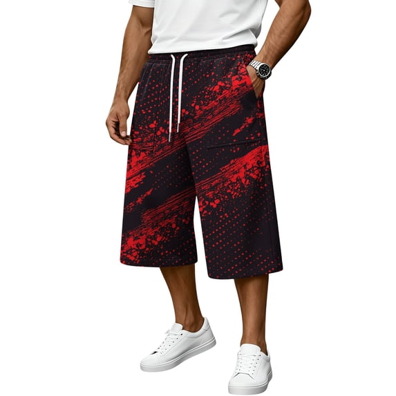 JoveMarine Men's Loose Fit Cargo Shorts Halloween - Work Shorts with Pockets & Print, Knee-Length Relaxed for Holiday & Daily,Wine M