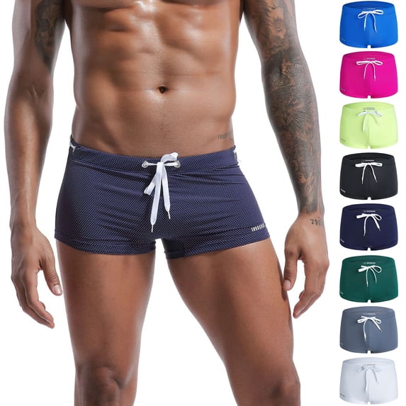 JoveMarine Men's Quick Dry Swim Trunks with Drawstring Low Waist Boxer Shorts for Hot Spring Beach and Swimming Solid Color Dark Green L