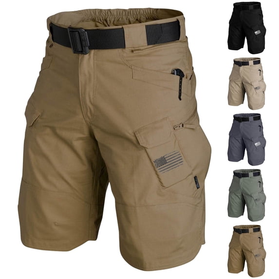 JoveMarine Men's Summer Tactical Cargo Shorts Loose Fit Training Shorts with Officer Print Quick Dry Outdoor Work Shorts for Daily Wear (Belt Not Included) Black M