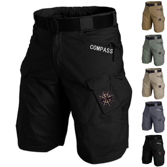 JoveMarine Men's Summer Tactical Cargo Shorts Loose Fit Training Shorts with Officer Print Quick Dry Outdoor Shorts for Daily Wear - COMPASS Black L