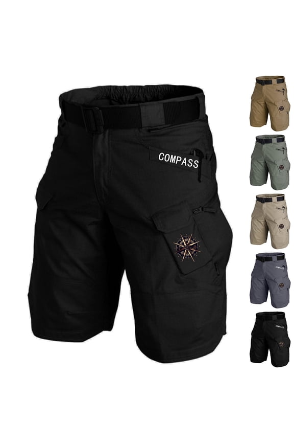 Men's Summer Tactical Cargo Shorts Loose Fit Training Shorts with Officer Print Quick Dry Outdoor Shorts for Daily Wear - COMPASS Gray 2XL