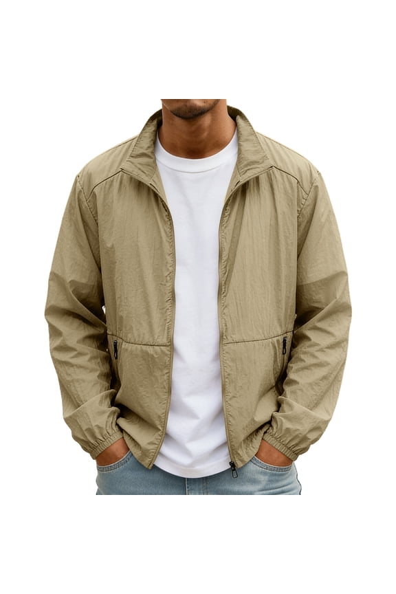 Men's UPF 50+ Sun Protection Jacket - Lightweight Quick Dry UV Resistant Casual Travel Coat Summer Jacket Men for Outdoor Sports,Khaki S