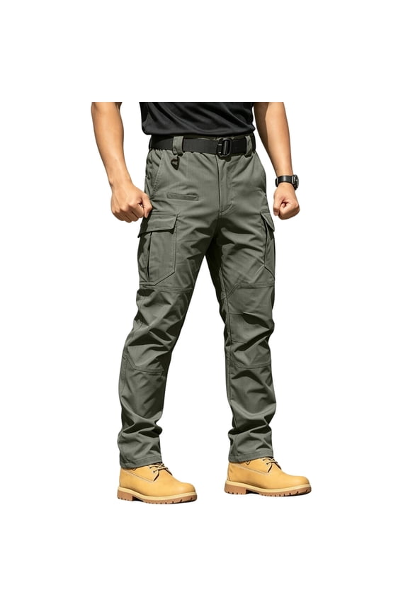 Mens Cargo Pants, Elastic Waist Button Closure 8 Pockets Breathable, Outdoor Work Trousers,Army Green S