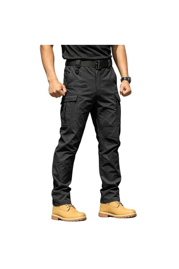 Mens Cargo Pants, Elastic Waist Button Closure 8 Pockets Breathable, Outdoor Work Trousers,Black S
