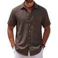 thumbnail image 1 of JoveMarine Mens Short Sleeve Button Down Shirts Breathable Fabric Casual Everyday Comfort Top,Coffee L, 1 of 8