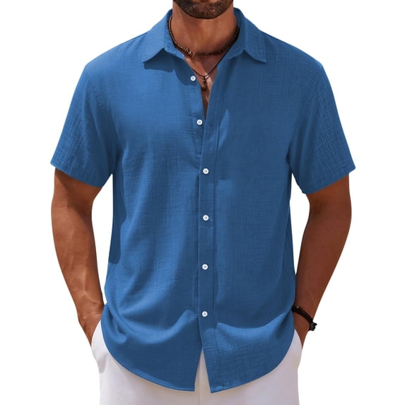 JoveMarine Mens Short Sleeve Button Down Shirts Breathable Fabric Casual Everyday Comfort Top,Royal Blue 2XL