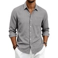thumbnail image 1 of JoveMarine Mens Short Sleeve Button Down Shirts Linen Long Sleeve with Single Pocket Casual Spring Fall Top,Gray 2XL, 1 of 8