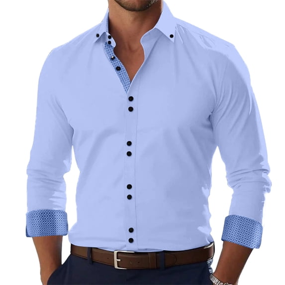 JoveMarine Mens Slim Fit Long Sleeve Button Down Dress Shirt Solid Color Collared Wrinkle Resistant for Business or Casual Wear,Light Blue M