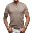 thumbnail image 1 of JoveMarine Mens T-Shirts Short Sleeve Casual - Basic Summer Button Lightweight Stretch, Shirts for Men Solid Henley Tee, Mens Shirts for Daily Comfort,Khaki 2XL, 1 of 4