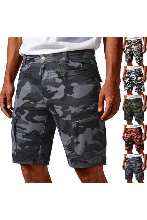 Outdoor Work Mens Camouflage Cargo Shorts Multi Pockets Water Resistant Ripstop for Tough Job,Army Green L