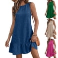 thumbnail image 1 of JoveMarine Summer Dress for Women Lace Round - Neck Ruffled Edges Sleeveless Casual Vest Dress with Tie Detail, Lightweight Mini Dress,Green M, 1 of 9