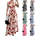 thumbnail image 1 of JoveMarine Summer Dresses for Women 2026 Floral - Print V-Neck Long Waist Cinching Flowy Maxi Dress with Elastic Back for Beach Resort,Pink 2XL, 1 of 7