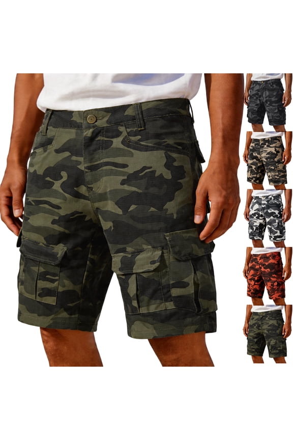 Tactical Work Mens Camouflage Cargo Shorts Multi Pockets Durable Ripstop for Outdoor Job,Red 4XL