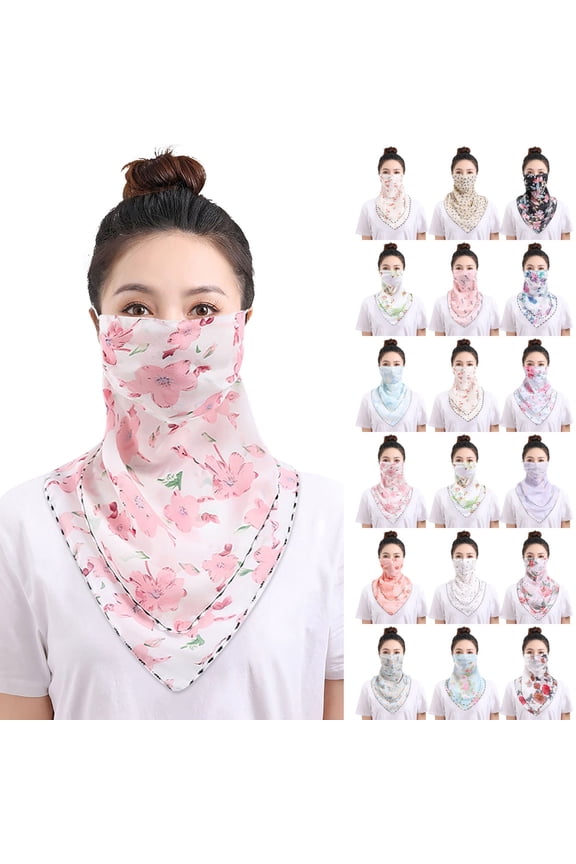 Thin Breathable Chiffon Face Mask - Sun Protection UV Neck Scarf Dustproof Lightweight Turban UPF for Women Travel Hiking Driving Summer Face Protection,L