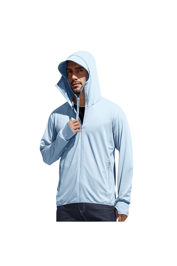 Unisex UPF 50+ Long Sleeve - Sun Protection Jacket Lightweight Skin Sun Protection Quick Dry Water Resistant Couple Set Workwear for Hiking Fishing,Sky Blue M