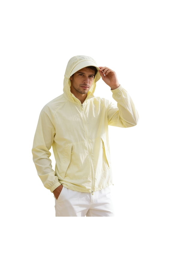 Unisex UPF 50+ Summer Jacket - Lightweight Sun Protection Hoodie for Men Quick Dry Waterproof Breathable Couple Skin Sun Protection for Hiking Running,Beige M