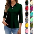 thumbnail image 1 of JoveMarine Women's Casual Solid Color Lapel 3/4 Sleeve Button Up Shirt Daily Wear Blouse with Button Decor Lightweight Top for Spring Fall Work Yellow 3XL, 1 of 6