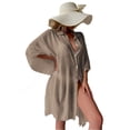thumbnail image 1 of JoveMarine Women's Cotton Bikini Cover Up Cardigan, Loose Beach Shirt, Sun Protection Swimsuit Outerwear, Bikini Cover Ups for Women,Coffee One Size, 1 of 6