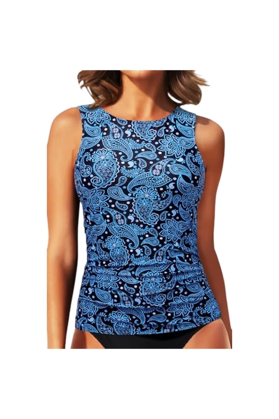 Women's Fashion Printed Bikini Top, All-Over Print Swimwear Top for Beach Vacation, Adjustable Straps, Cute Summer Bikinis for Women,Royal Blue L