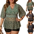 thumbnail image 1 of JoveMarine Women's Floral Ruffle Skirt Bikini Set Two-Piece Swimsuit with 3/4 Sleeve Cover Up & Solid Bottoms Plus Size for Resort Vacation and Beach Holiday Black L, 1 of 6