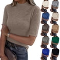 thumbnail image 1 of JoveMarine Women's Mock Neck 3/4 Sleeve Knit Top Slim Fit Solid Color Undershirt Sexy Layering Tee for Spring/Summer Daily Wear Beige L, 1 of 5