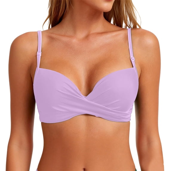 JoveMarine Women's Push-Up Bikini Set, Sexy Two-Piece Swimwear with Enhanced Lift for Beach Vacation, Flattering Bikinis for Women,Purple Pink L