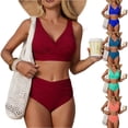 thumbnail image 1 of JoveMarine Women's Ruched Two Piece Swimsuit Solid Color Bikini Set Tummy Control Beach Bathing Suit Bathing Suit For Womens Swimsuits Green M, 1 of 7