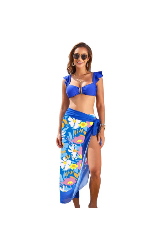 Women's Ruffled Edge Bikini Set, Flounce Trim Two-Piece Swimwear, Cute Feminine Bathing Suit, Fashionable Bikini Sets for Women,B 2XL