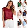 thumbnail image 1 of JoveMarine Women's Satin Tank Top Round Neck Loose Fit Blouse Business Casual Summer Top for Office and Daily Wear Navy S, 1 of 6