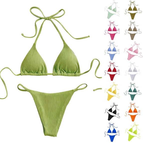 JoveMarine Women's Sexy Halter Tie Bikini Set Two-Piece Swimsuit with Removable Padded Cups & Wire-Free Design for Summer Beach and Pool Party Fluorescent Green M