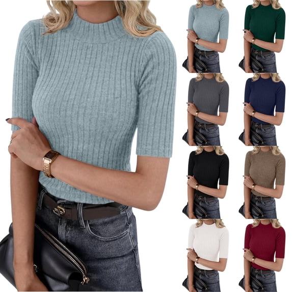 JoveMarine Women's Slim Fit Solid Color Top Sexy Fitted Blouse Casual Short Sleeve Shirt for Daily Wear Spring/Summer Army Green L