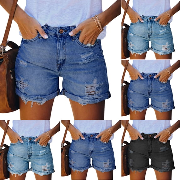 JoveMarine Women's Stretch Slim Fit Distressed Jean Shorts - Color Denim Shorts for Hot Summer Days Breathable Lightweight Trendy,Dark Blue M
