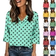 thumbnail image 1 of JoveMarine Women's V-Neck 3/4 Sleeve Satin Blouse with Polka Dot Print Loose Fit Lightweight Top for Spring/Summer Daily Wear Yellow XL, 1 of 6