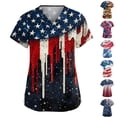 thumbnail image 1 of JoveMarine Women's V-Neck Short Sleeve Scrub Top with Pockets Independence Day Printed Work Blouse Spring Summer Casual Uniform for Daily Work Earthy Yellow L, 1 of 6