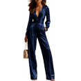 thumbnail image 1 of JoveMarine Womens Jumpsuits Casual V Neck Long Sleeve - Satin Everyday One Piece, Jumpsuits for Women Silky Smooth Jumpsuit, Casual Jumpsuits for Women for Daily,Dark Blue 2XL, 1 of 6