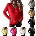 thumbnail image 1 of JoveMarine Womens Tops V Neck Pullover - Long Sleeve Cable Knit Sweater Color, Tops for Women Cozy Warm Knit Top,White S, 1 of 7
