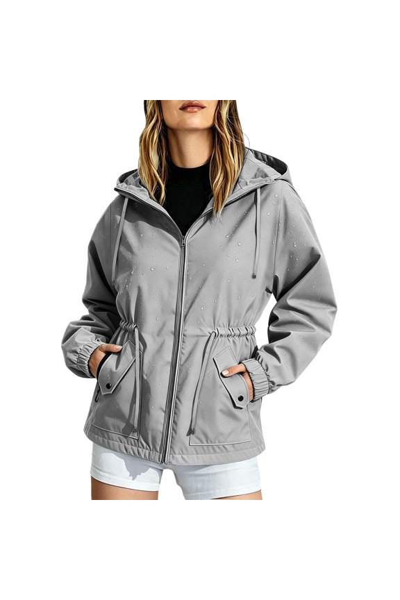 Womens Windbreaker Jacket Hooded with Zipper Waterproof Lightweight for Outdoor Hiking and Travel,Gray 2XL