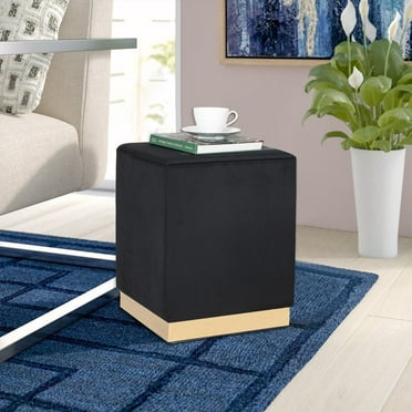 Joveco 14.6"D Square Velvet Ottoman Upholstered Footrest Stools with Gold Plating Base Vanity Stool for Bedroom, Black