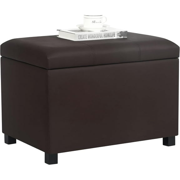 Joveco 24" Leather Storage Ottoman Bench, Rectangle Foot Rest Stool for Living Room, Bedroom, Entryway, Brown