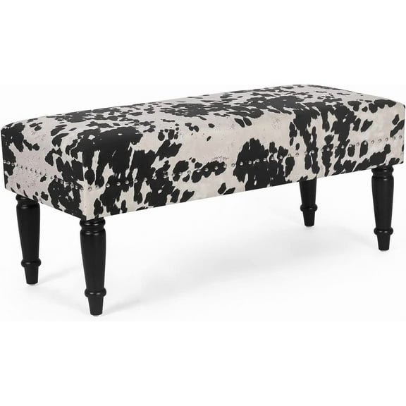 Joveco 39' Mid Century Modern Bench - End of Bed & Dining Bench Ottoman with Rivet - Upholstered Small Bed & Coffee Table Ottoman for Bedroom, Entryway & Living Room (Black Milk Cow)
