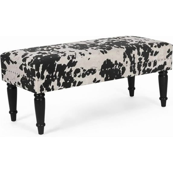 Joveco 39' Mid Century Modern Bench - End of Bed & Dining Bench Ottoman with Rivet - Upholstered Small Bed & Coffee Table Ottoman for Bedroom, Entryway & Living Room (Black Milk Cow)