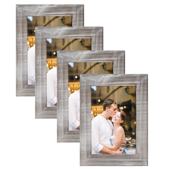 Joveco 4" x 6" Handcrafted Solid Wooden Photo Frame Set of 4, Distressed Farmhouse Picture Frame Wall Decor for Wall Mounted and Tabletop, Light Brown