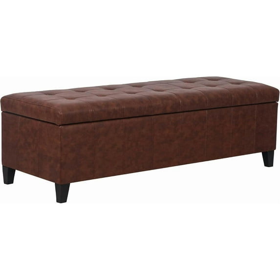 Joveco 51 Inch Storage Ottoman Bench,Tufted Leather Storage Bench for Bedroom (51”,Chocolate Brown)