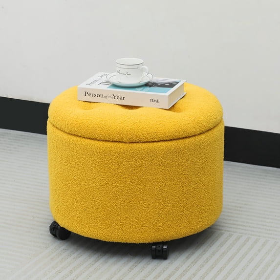 Joveco Button Tufted Velvet Storage Ottoman, Yellow